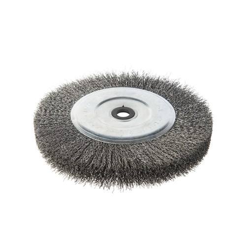 Wheel Brush Crimped Stainless Steel 0.3mm Wire x 150mm Dia x 25mm Wide x 25mm Bore - Carded    